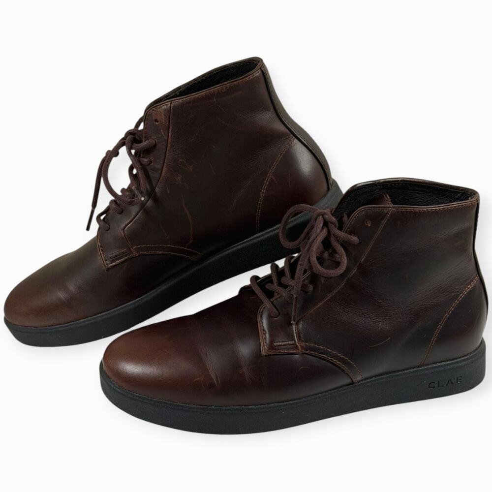 CLAE Los Angeles Gibson Hi Top Sneakers, Brown, Leather, Men's 10.5